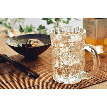 Toyo Sasaki beer mug on bamboo mat with ice for home bar use
