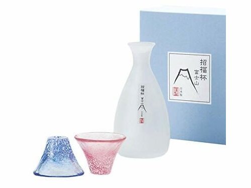 Toyo Sasaki Mt. Fuji Sake Cup Glass &amp; Tokkuri Decanter Set