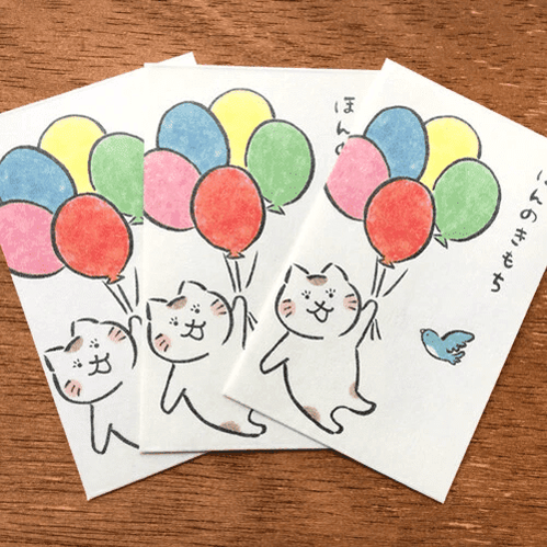 Wa-Life Balloon Cat Thank You Petit Money Envelope 3P