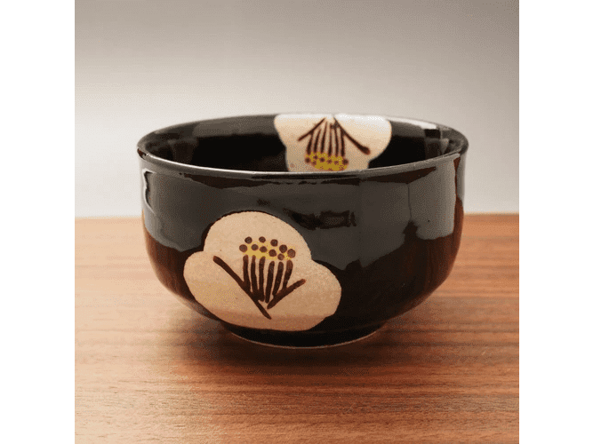 Yamaki Black Camellia Matcha Bowl