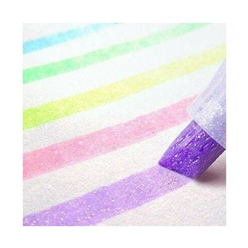 Purple glitter marker tip drawing sparkly line on paper