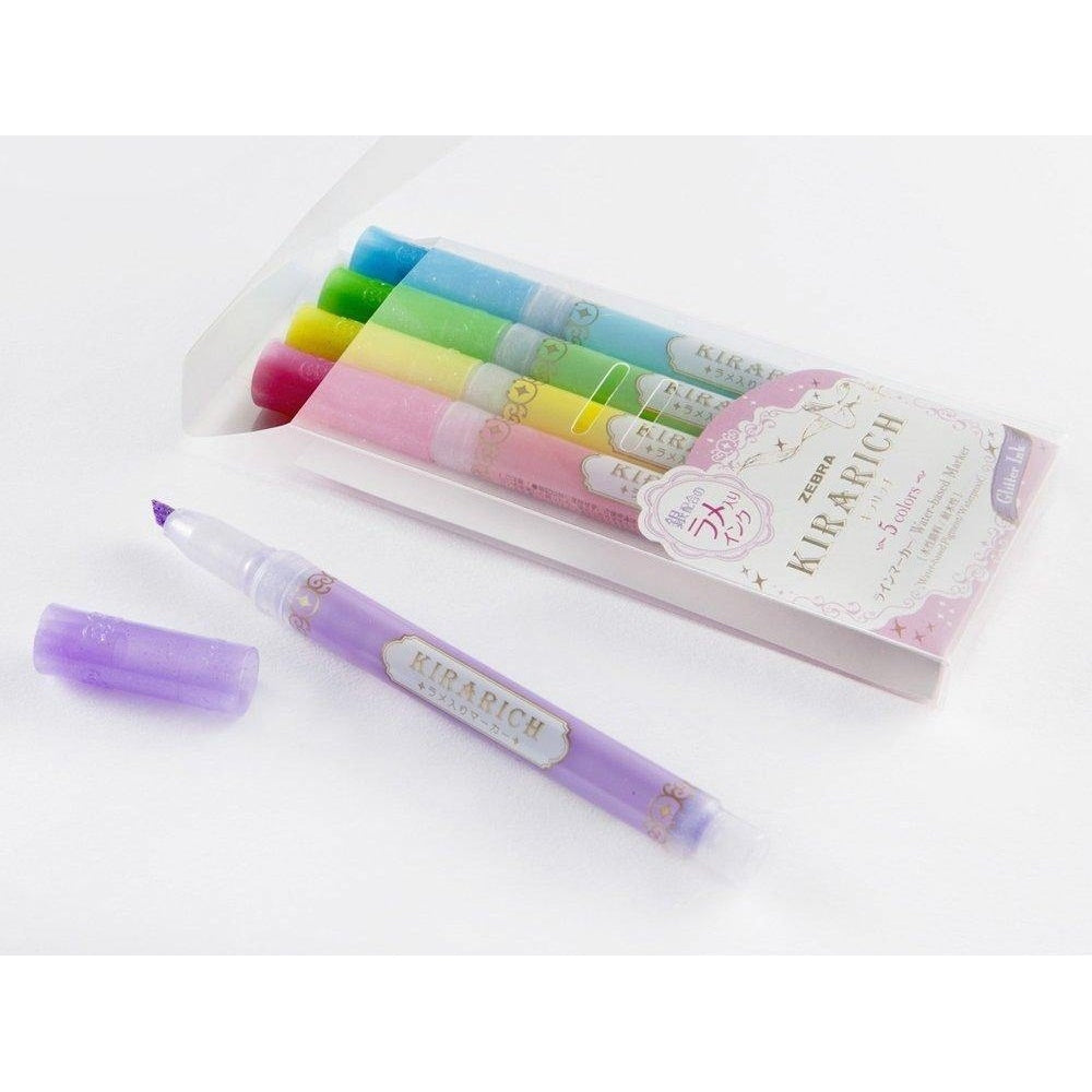 Open case of Zebra Kirarich glitter markers with chisel tip